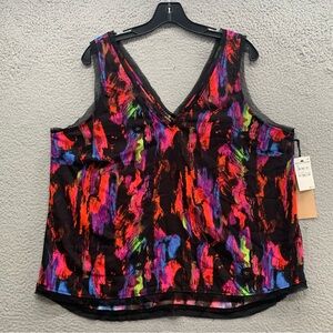 Halogen Black Mult Cloud Wash Floral Print Sleeveless Blouse Tank Top Women’s XL